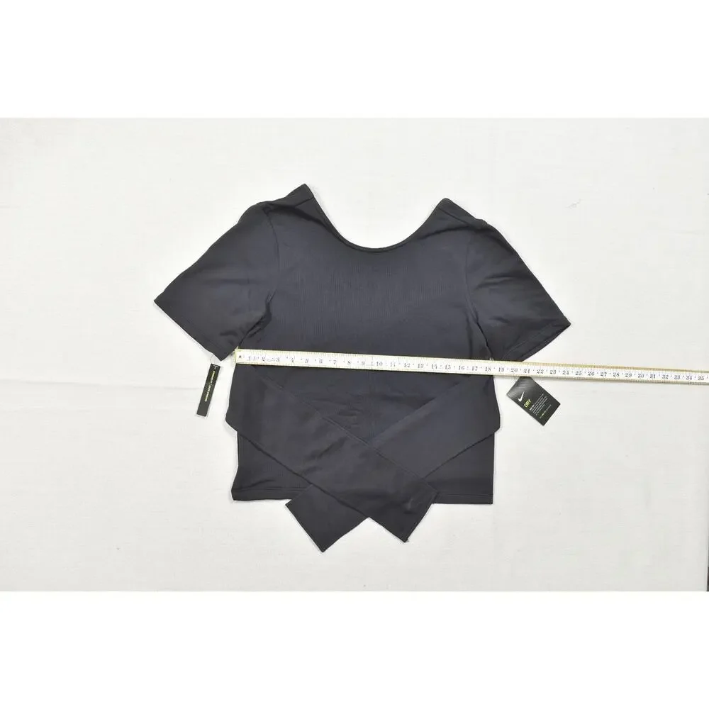 Nike Dri-FIT Women's Medium Black Short Sleeve Wrap Front Yoga Training Crop Top